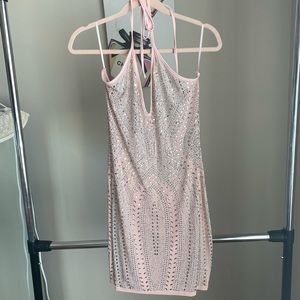 Baby Pink and Rhinestone Studded Halter Dress